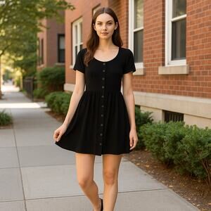 Evil Twin Paranoid Black Lattice Button Front Goth Grunge Mini Dress Size Small
